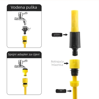 Prijenosni vodeni pištolj za pranje automobila s teleskopskim crijevom i visokotlačnom mlaznicom (raspon raspršivanja 6–8 m) za pranje automobila, zalijevanje cvijeća i čišćenje