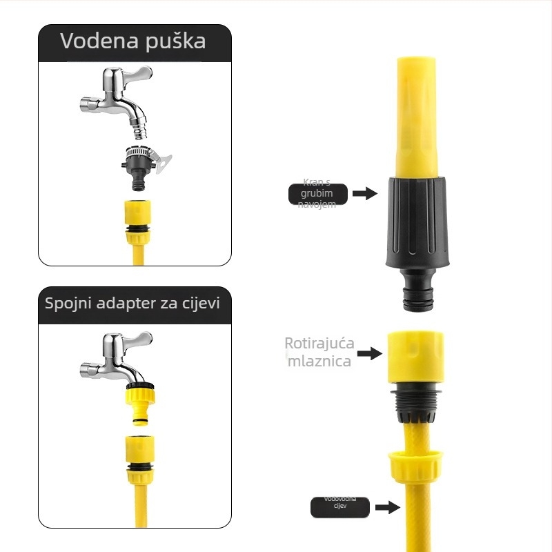 Prijenosni vodeni pištolj za pranje automobila s teleskopskim crijevom i visokotlačnom mlaznicom (raspon raspršivanja 6–8 m) za pranje automobila, zalijevanje cvijeća i čišćenje
