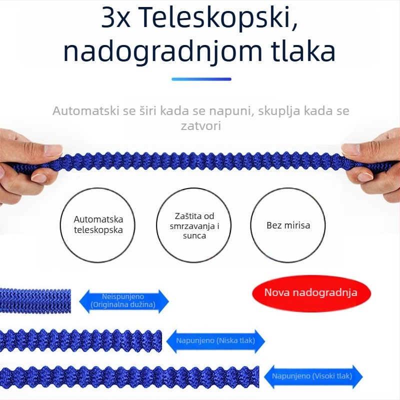 Teleskopska vodena crijevo s metalnom glavom pištolja i plastičnom ručkom za pranje auta i zalijevanje vrta, domet prskanja 10 m