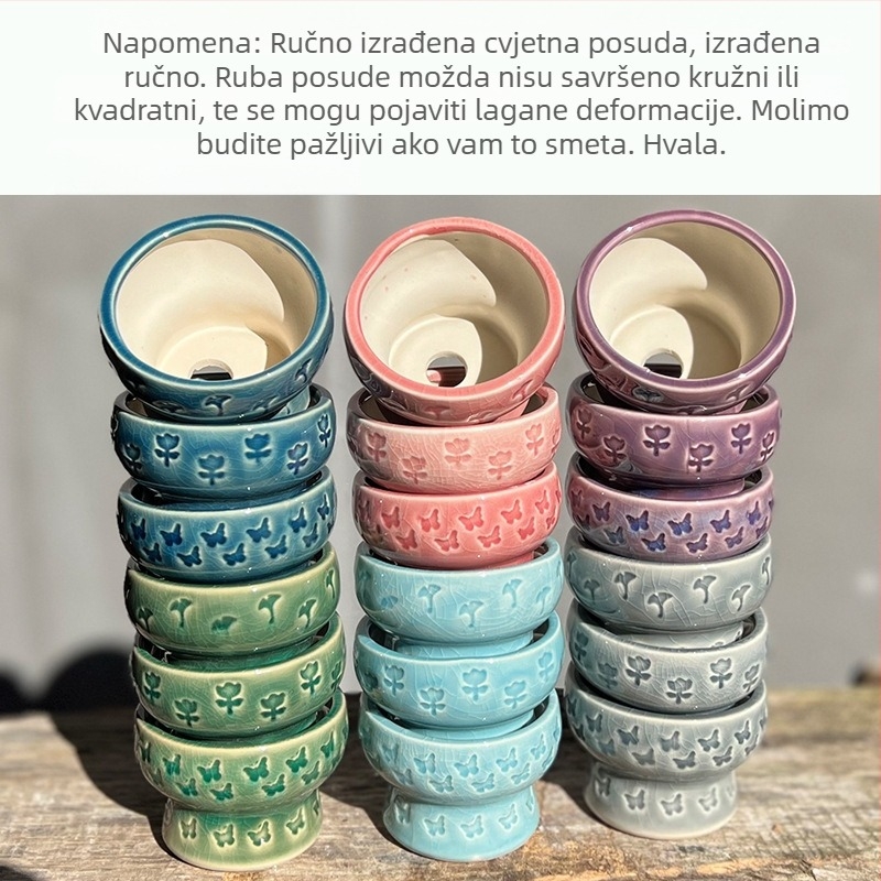 Keramička posuda za cvijeće, prozračna i otporna na koroziju; pečena u peći, polu-ručna izrada; pogodna za sukulente; za stolnu i podnu uporabu; svjež stil; za ured i kućno ozelenjavanje.