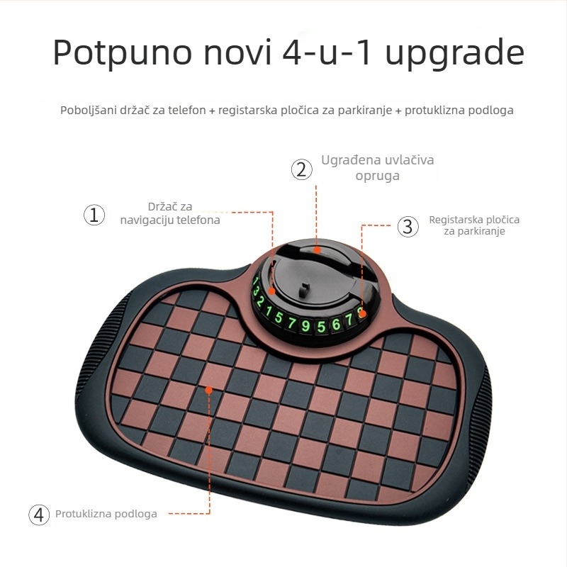 Antislip podloga za ploču automobila s držačem za telefon i skrivenim spremnikom za karticu za parkiranje