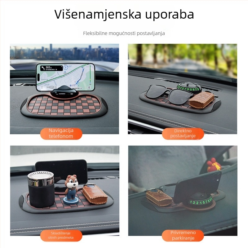 Antislip podloga za ploču automobila s držačem za telefon i skrivenim spremnikom za karticu za parkiranje