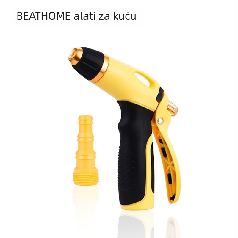 Homemaker Visokotlačna vodena pištolj za pranje auta i vrt — glava od ABS/TPR i cinkovog legura, držalo od ABS-a, domet raspršivanja 5–10 m, načini Direct/Fan/Shower, pogodno za pranje auta, čišćenje podova i zalijevanje cvijeća