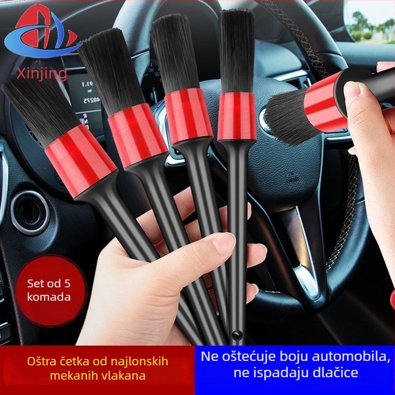 Četka za detaljiranje automobila s mekanim dlačicama za čišćenje središta kotača i unutrašnjosti, plastična, otporna na koroziju, set od 5 komada