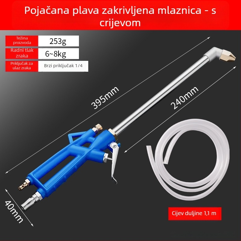 Pistolj za čišćenje motora s dugom mlaznicom, bakrena glava, ručka od lijevanog aluminija, domet raspršivanja 0,15 m, srednji tlak
