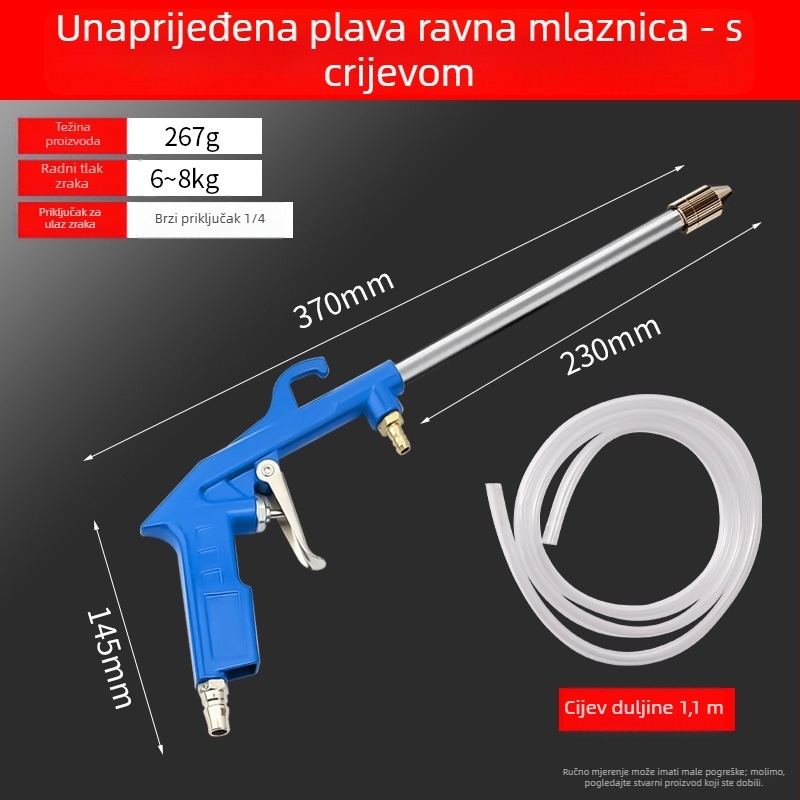 Pistolj za čišćenje motora s dugom mlaznicom, bakrena glava, ručka od lijevanog aluminija, domet raspršivanja 0,15 m, srednji tlak