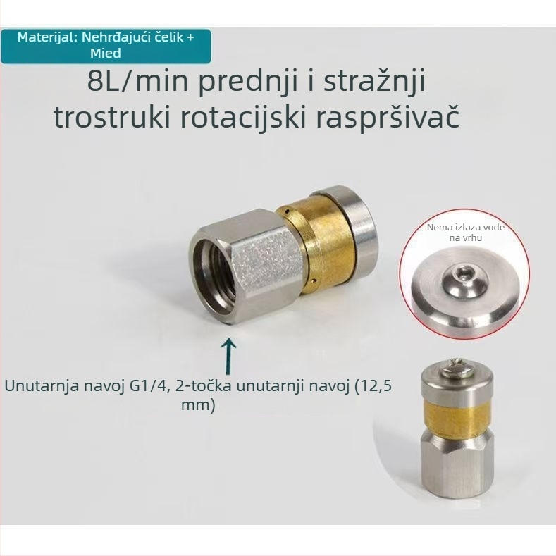 Visokotlačni alat za deblokiranje cijevi za kućnu upotrebu – najlon i nehrđajući čelik, 1,0 kg, sučelje od cinkovog legura, mlaznica od aluminijskog legura