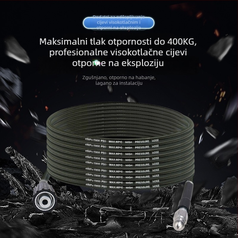 Visokotlačni alat za deblokiranje cijevi za kućnu upotrebu – najlon i nehrđajući čelik, 1,0 kg, sučelje od cinkovog legura, mlaznica od aluminijskog legura