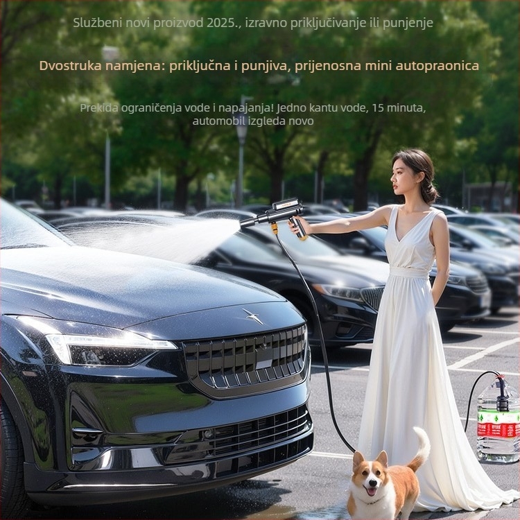 Bežični uređaj za pranje automobila s visokotlačnim pištolom za vodu, baterijski pogon, za kućnu upotrebu