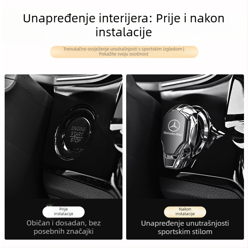 Runya Naljepnica za gumb za modifikaciju automobila - unutarnja zaštita poklopca starta, plastika + nehrđajući čelik, prilagodba i ispis logotipa