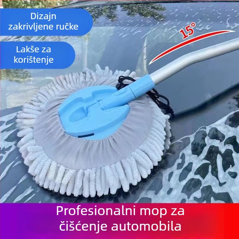 Mop za pranje auta s savitljivim štapom, mek Chenille velur, aluminijska legura – ne grebe lak.