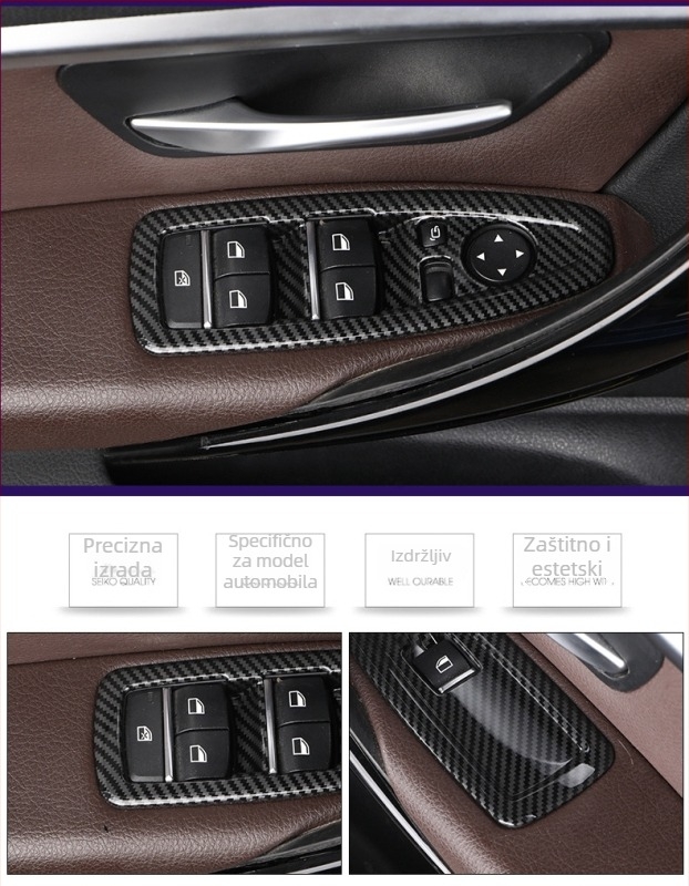 BMW Okvir gumba za podizanje prozora vrata, ABS karbonski uzorak, kompatibilan s 1 Series / 3 Series / 3GT / X1, Marka BRIDESE/Boledsa