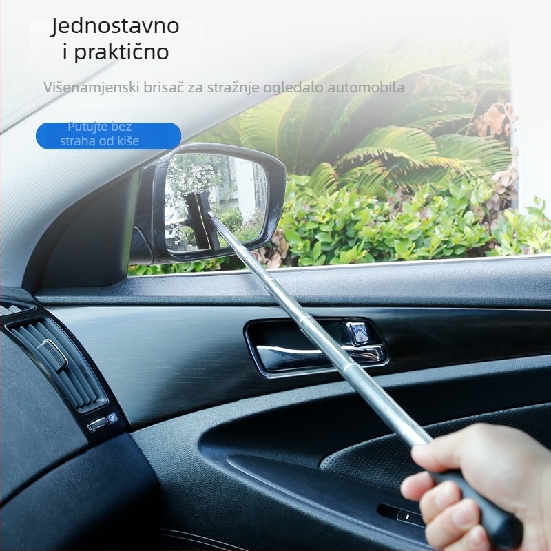 Brisač za retrovizor s teleskopskim držačem, od nehrđajućeg čelika, za čišćenje i demisting stakla automobila (ručna)
