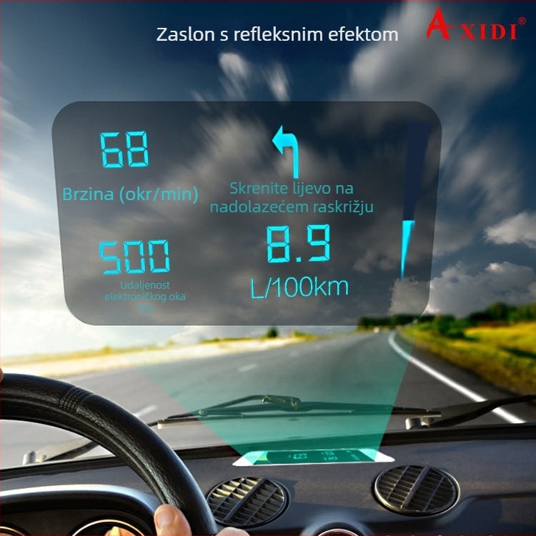 Reflektirajuća folija HUD-a za automobil na vjetrobranskom staklu – visoka razlučivost, smanjuje ghosting, PET film, dimenzije 12×9 cm do 16×12 cm