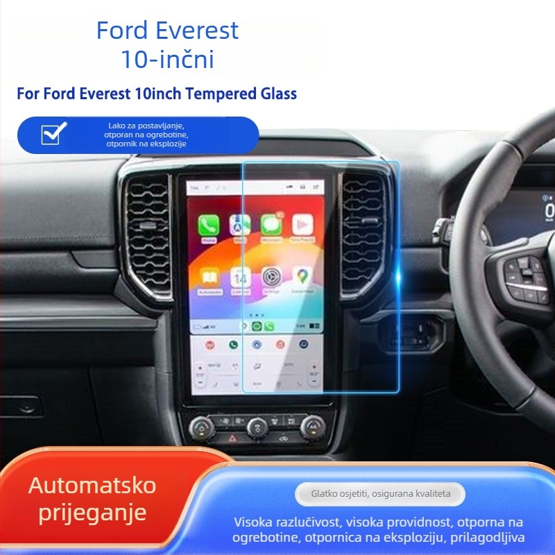 Kaljeno staklo za zaštitu centralne konzole Ford Everest navigacijskog zaslona – otporno na ogrebotine, habanje, temperaturne promjene, anti otisci prstiju