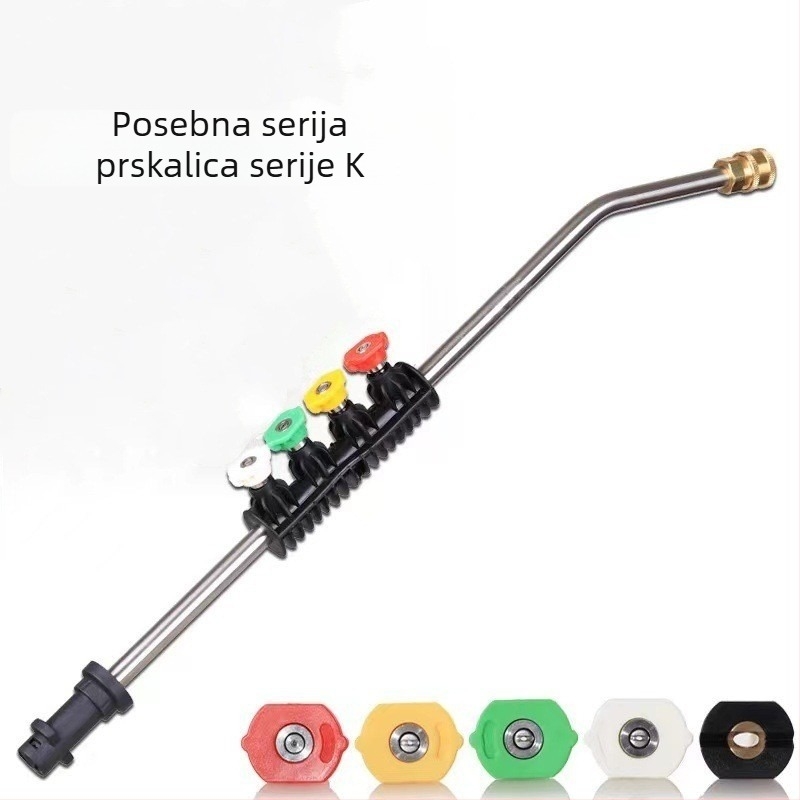 Produžna šipka od nehrđajućeg čelika za K5 visokotlačni perilica automobila; glava pištolja i držač od nehrđajućeg čelika; domet prskanja 3 m; tlak vode 150; masa 0,41 kg