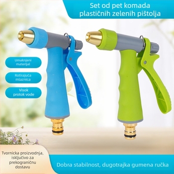 Pet-dijelni plastični vodni pištolj set s ABS vrhovima za pranje auta i zalijevanje biljaka — Blue Flame, težina 0,03 kg