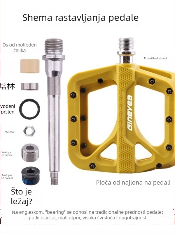 Planinski pedali Jingye M996 s nylonnim ležajevima, široka površina, protuklizni dizajn za spust
