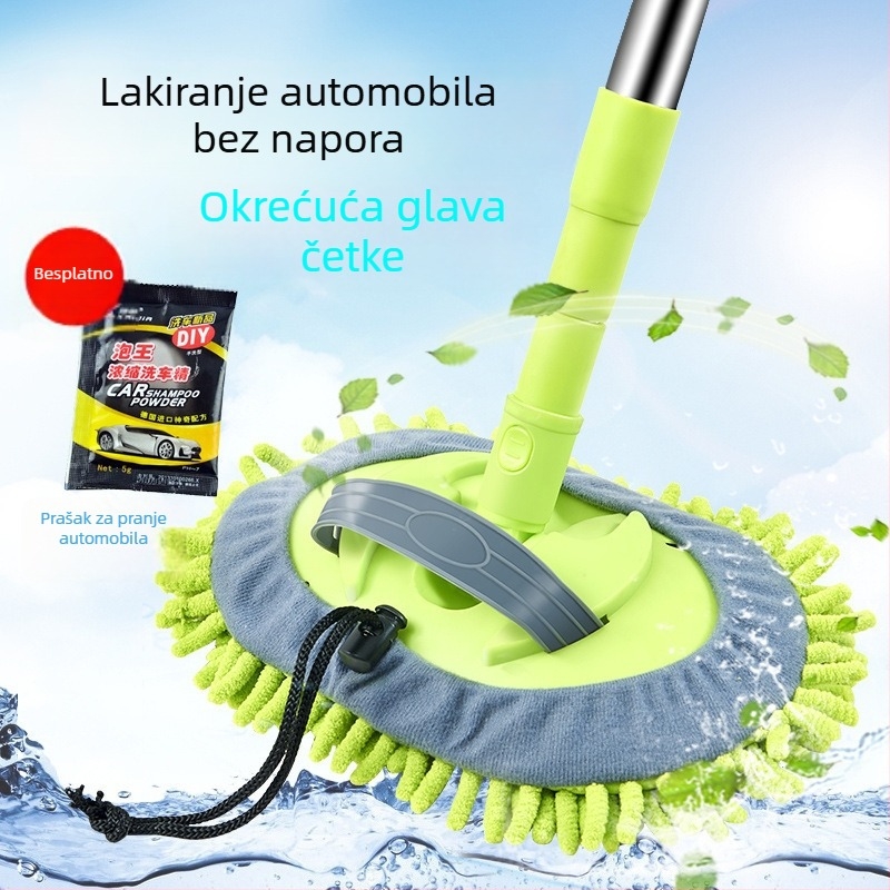 Nehrđajući čelični teleskopni mop za pranje automobila — vlažno i suho, ravna glava, višestruka četka za čišćenje karoserije, 3–4 sekcije