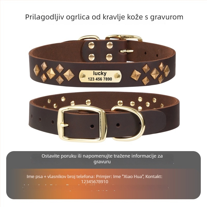 One Tail kožni ovratnik za psa – mrežasti uzorak, hip-hop stil, za sve sezone