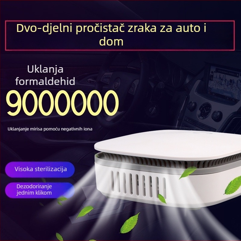 Pročistač zraka za kućnu i automobilsku upotrebu s negativnim ionima za uklanjanje formaldehida, 51-150 m3/h, USB napajanje, pokrivenost 11-20 m²