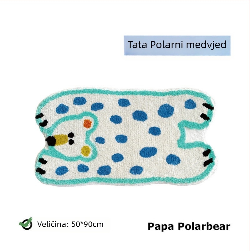 Plišani tepih s karikaturalnim izvanzemaljskim životinjama, namijenjen dnevnom boravku, kupaonici i spavaćoj sobi; dekorativni prekrivač za krevet i jastuk za viseću stolicu.