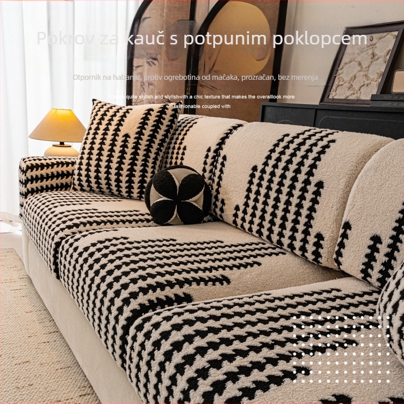 Chenille navlaka za kauč s potpunim pokrivanjem, protuklizna, visoke kvalitete, uzorak riblje kosti, univerzalni fit