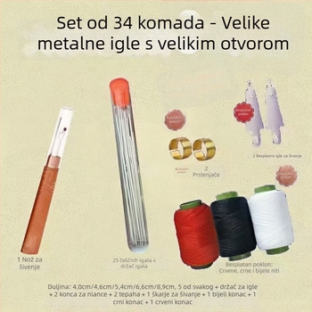 34-dijelni set šivaćih igala od nehrđajućeg čelika, velikih očiju, za kućnu uporabu