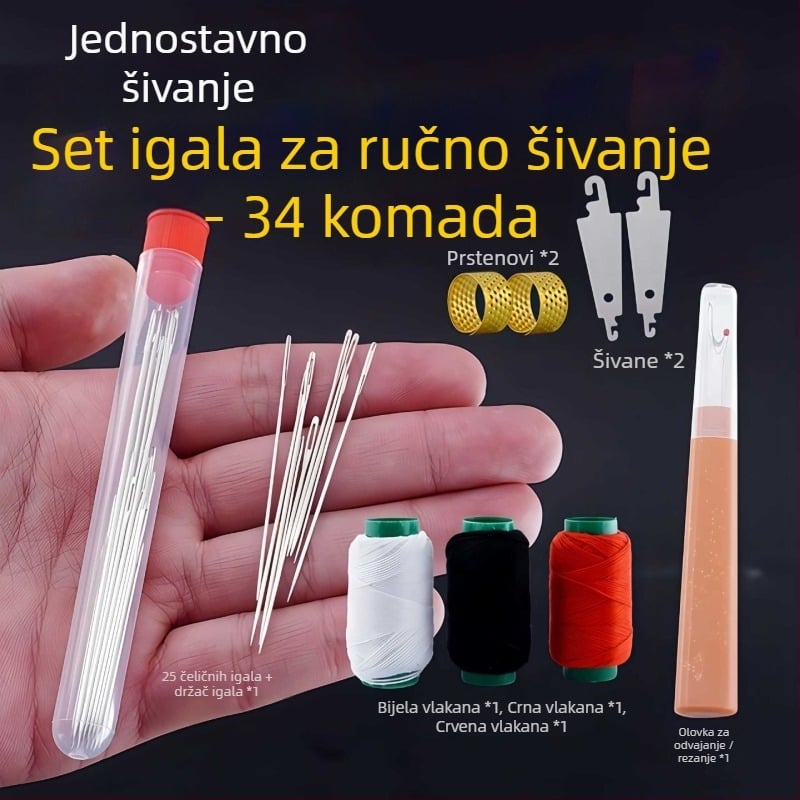 34-dijelni set šivaćih igala od nehrđajućeg čelika, velikih očiju, za kućnu uporabu