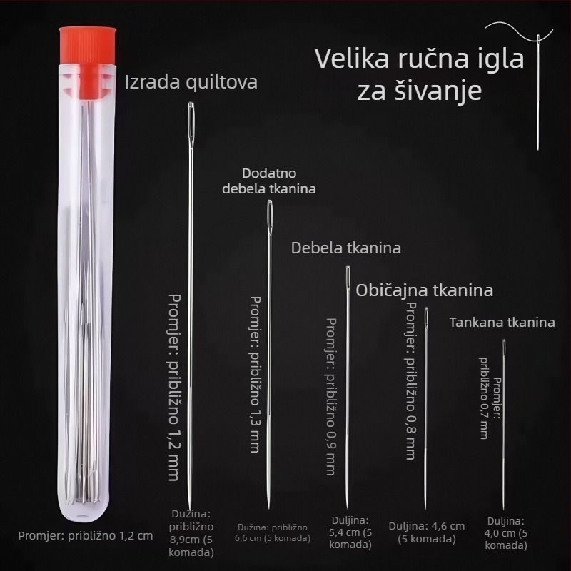 34-dijelni set šivaćih igala od nehrđajućeg čelika, velikih očiju, za kućnu uporabu