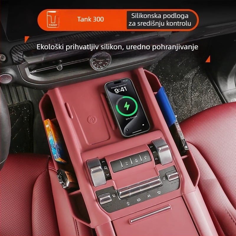 Silikonska podloga za bežično punjenje u središnjoj konzoli s kutijom za pohranu – protuklizni unutarnji dodatak (Wtx-012)