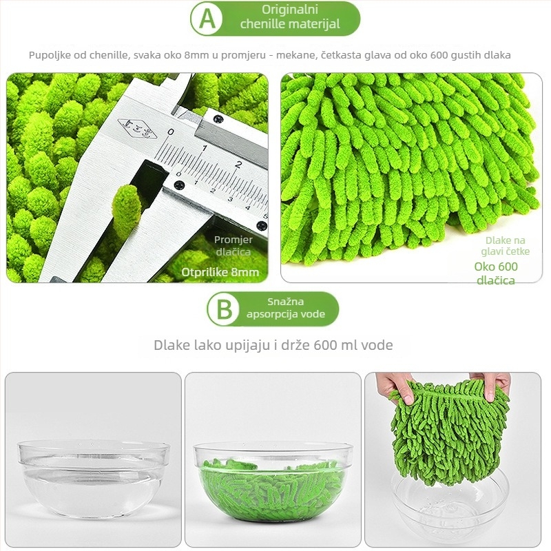 Huijia Trostruki teleskopski mop za pranje automobila s chenilleom – konstrukcija od legure i nehrđajućeg čelika