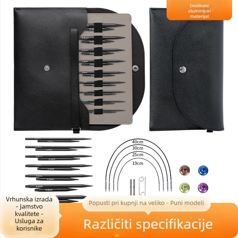 Set alata za pletenje s odvojivim dugim i kratkim kružnim iglama; uključuje kukice za pletenje; marka Fu; obrada i personalizacija dostupni.