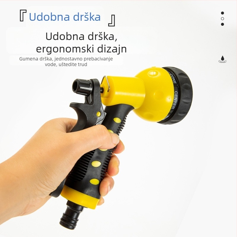 Yihu vodeni pištolj s ABS glavom, PP ručkom, domet raspršivanja 10 m, namijenjen pranju automobila i zalijevanju vrta