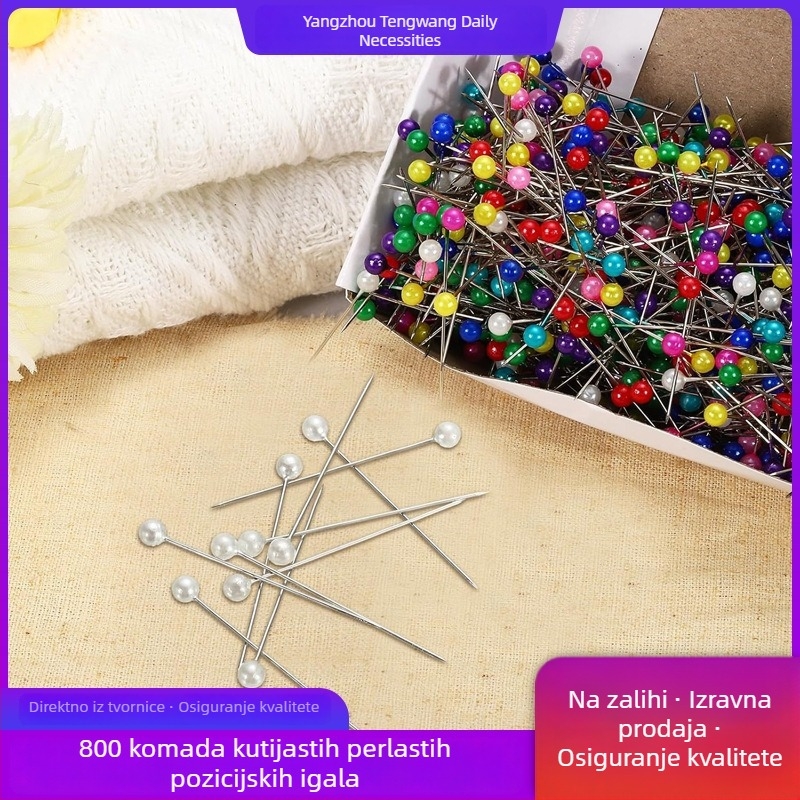 800 višebojnih bisernih igala u kartonskoj kutiji – igle za pozicioniranje i pričvršćivanje šavova za DIY odjeću