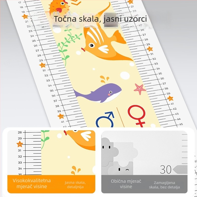 Jastučić za mjerenje visine djeteta s torbom za pohranu i naljepnicama, crtani dizajn, prilagodljiv, perivo PVC, kvadratnog oblika