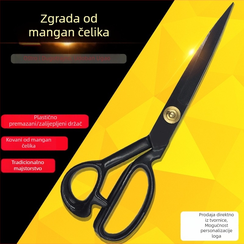 Šivaće škare od kovanog manganskog čelika, crno lakirane, PVC držači, ravna glava, konvencionalno oštrenje