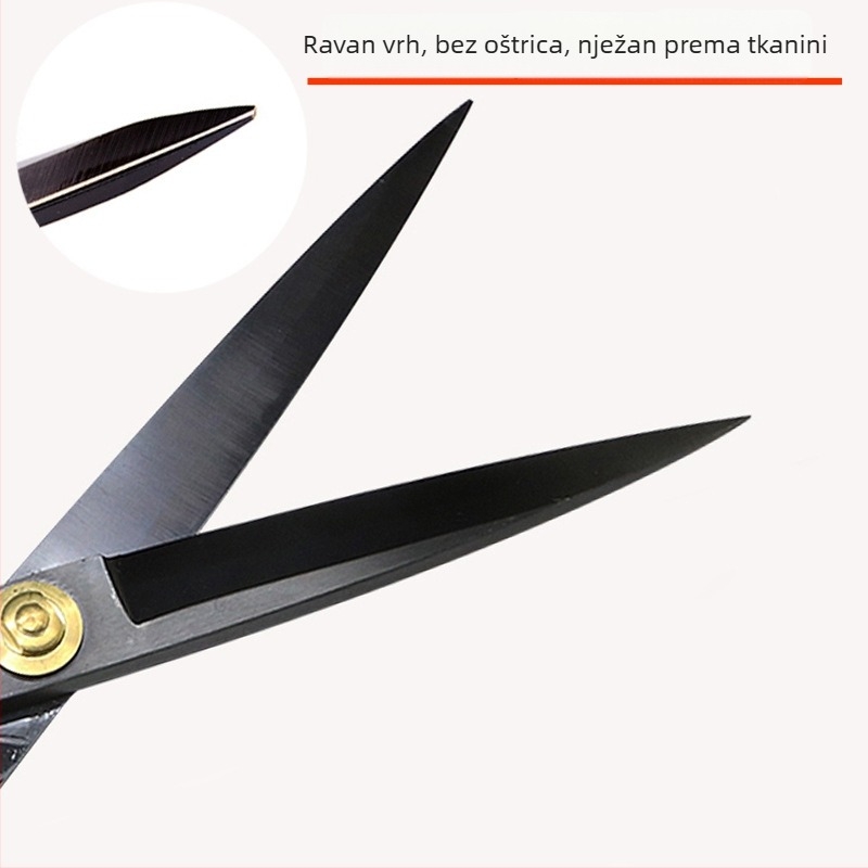 Šivaće škare od kovanog manganskog čelika, crno lakirane, PVC držači, ravna glava, konvencionalno oštrenje