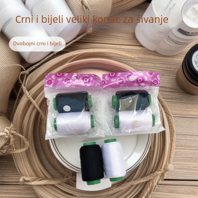 2 pakiranja crno-bijelih šivnih niti za odjeću
