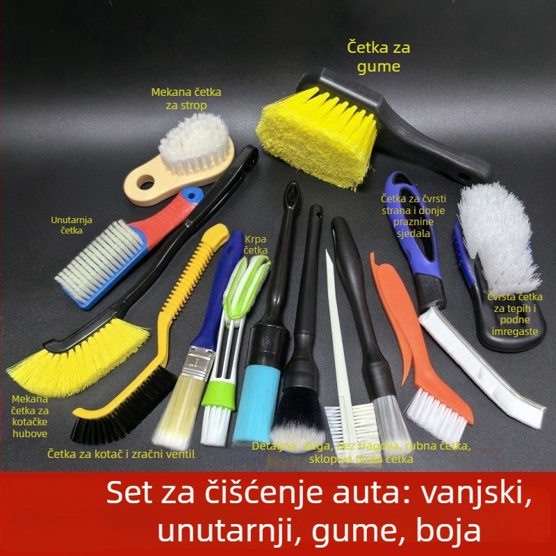 Set četkica za čišćenje unutrašnjosti automobila za čišćenje otvora za zrak, kutova i praznina, središta kotača, logotipa i prednje rešetke