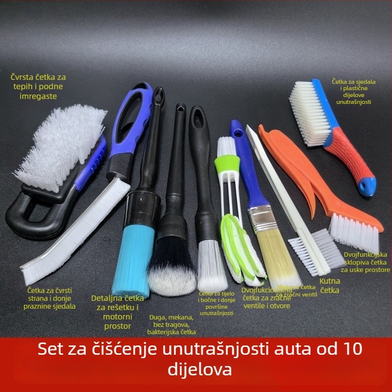 Set četkica za čišćenje unutrašnjosti automobila za čišćenje otvora za zrak, kutova i praznina, središta kotača, logotipa i prednje rešetke