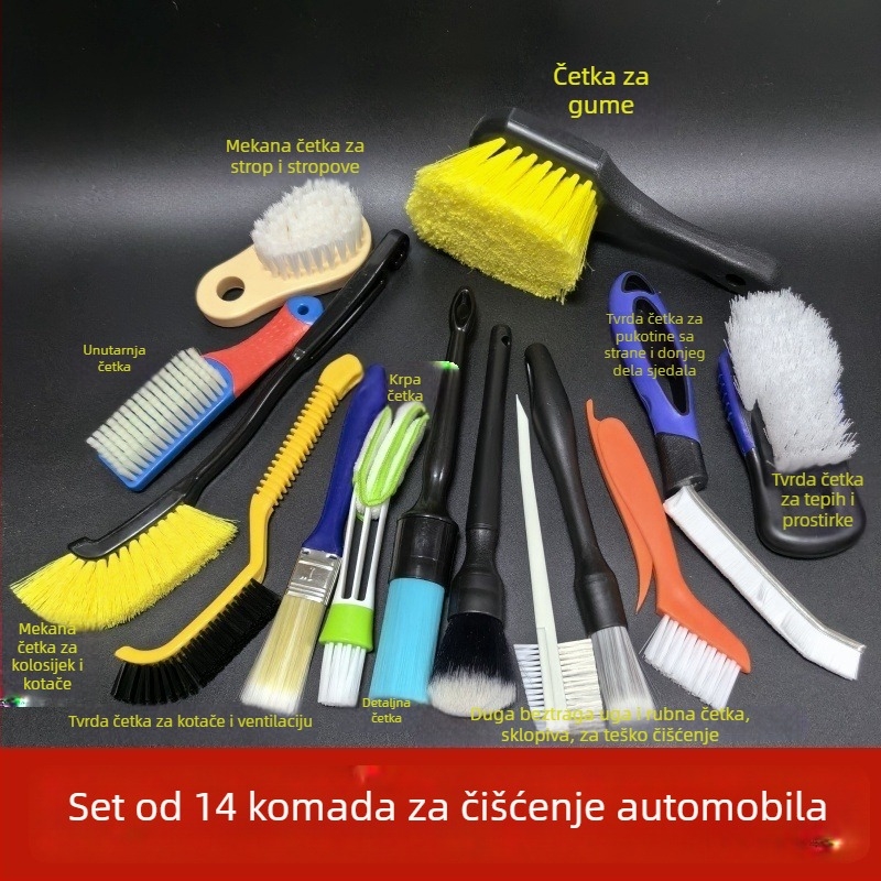 Set četkica za čišćenje unutrašnjosti automobila za čišćenje otvora za zrak, kutova i praznina, središta kotača, logotipa i prednje rešetke