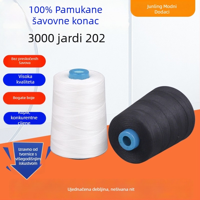 Bijeli 100% pamuk konac za šivanje, 402/403/202/203, za izradu odjeće, šivanje visokog tempa