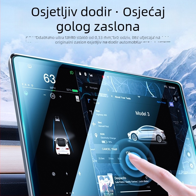 Kaljeno staklo zaštitno za središnji zaslon Tesla Model 3, kompatibilno s Model Y, Model X i Model S