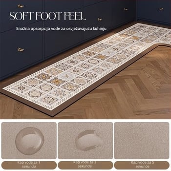 Kutni prostir od diatomita blata, s mrežastim uzorkom, protuklizni i otporno na ulja, absorbira vodu, ručno pranje i usisavanje, prilagodljiv