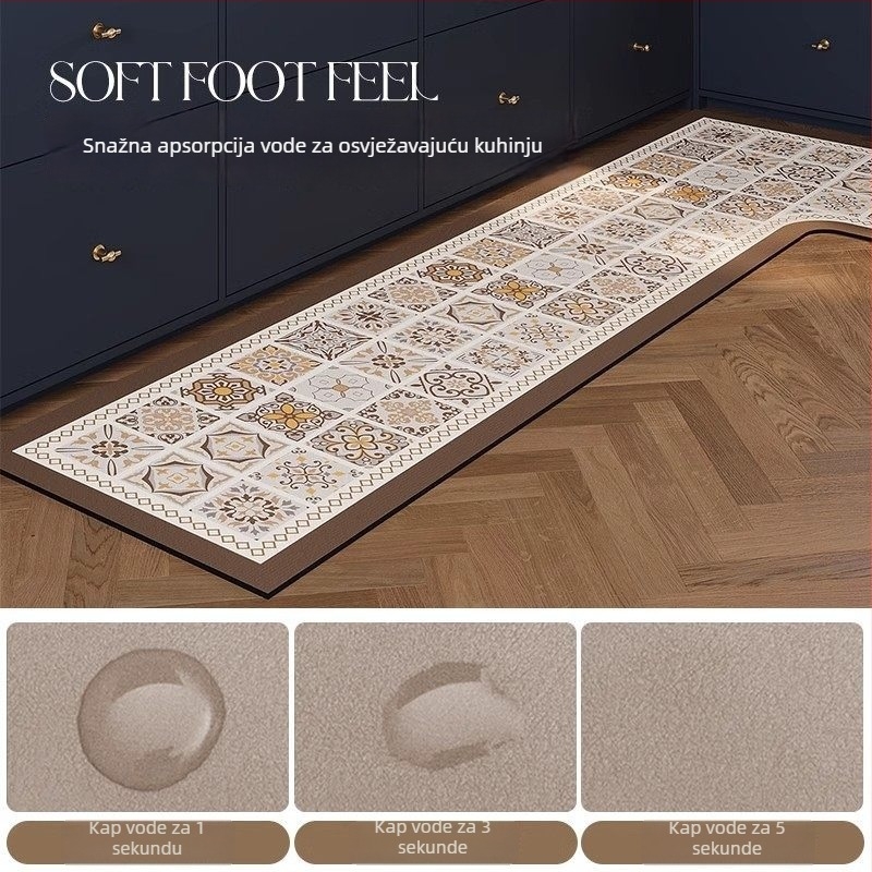 Kutni prostir od diatomita blata, s mrežastim uzorkom, protuklizni i otporno na ulja, absorbira vodu, ručno pranje i usisavanje, prilagodljiv