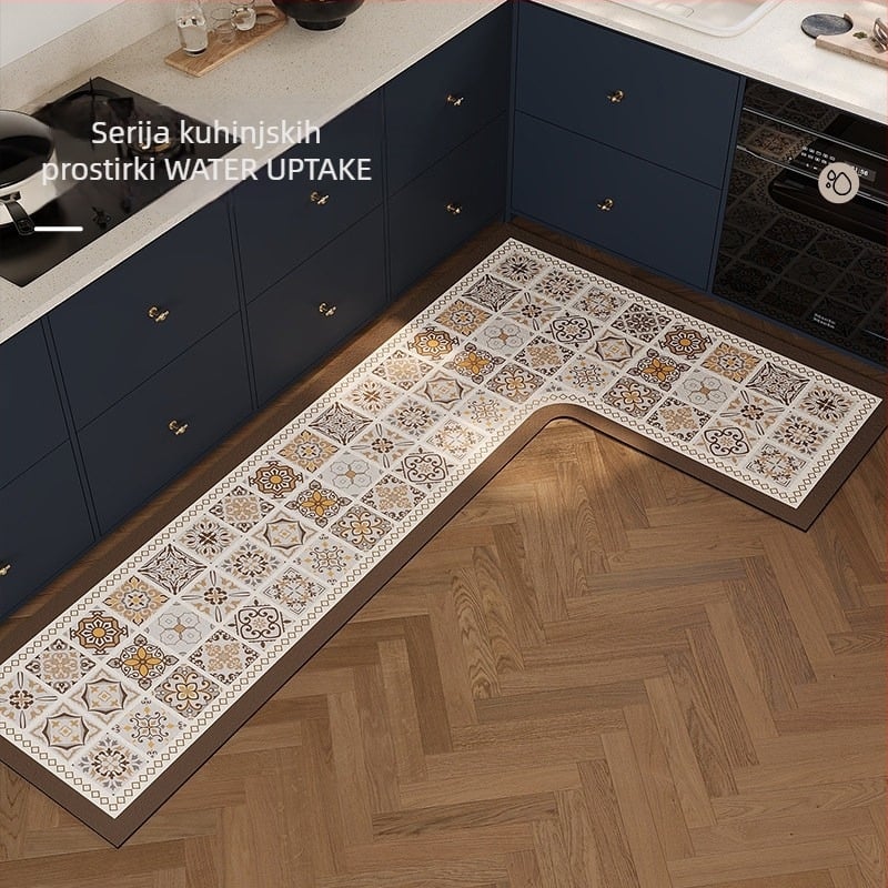 Kutni prostir od diatomita blata, s mrežastim uzorkom, protuklizni i otporno na ulja, absorbira vodu, ručno pranje i usisavanje, prilagodljiv