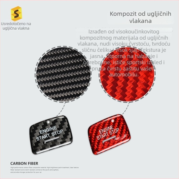 Naljepnica za prekidač paljenja od pravog karbonskog vlakna, pokretanje jednim gumbom, model N-XFL-142, mogućnost prilagodbe