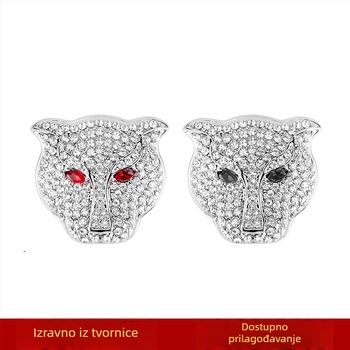 Dekorativni poklopac tipke za paljenje s glavom leoparda i kristalima; cinkov metal; bez logotipa; automobilska zaštitna naljepnica