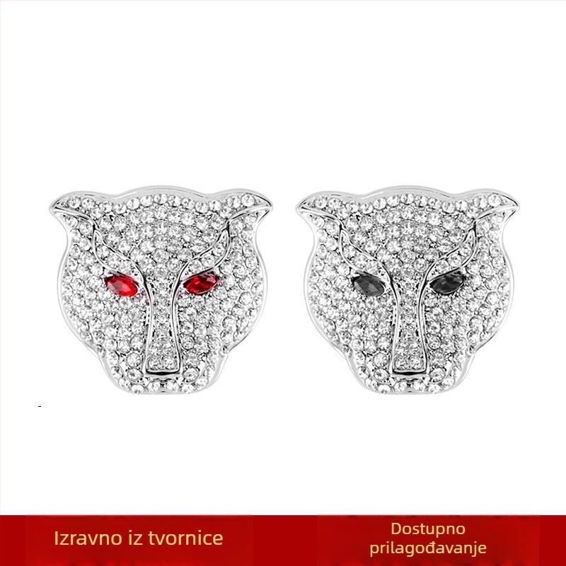 Dekorativni poklopac tipke za paljenje s glavom leoparda i kristalima; cinkov metal; bez logotipa; automobilska zaštitna naljepnica